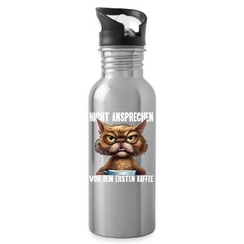 Katze Kaffee Lustige Sprüche - Trinkflasche mit integriertem Trinkhalm - Lightsilver - Rechts