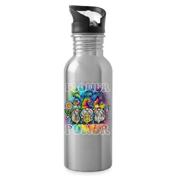 Flower Power Gnomes Tie Dye Peace - Water bottle with straw - silver - Right