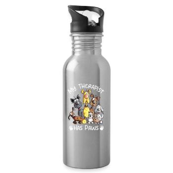 Dog Poop My Therapist Has Paws - Water bottle with straw - silver - Right