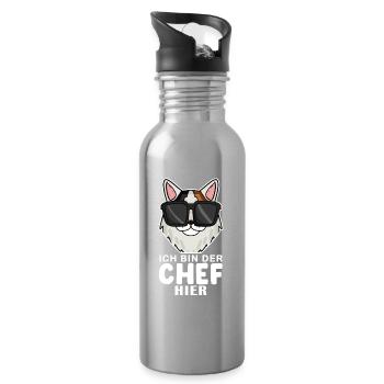 coole Katze - Japanese Bobtail Katze Spruch - Trinkflasche mit integriertem Trinkhalm - Lightsilver - Rechts