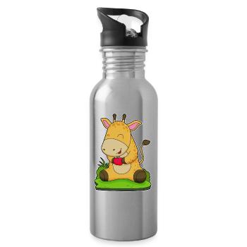 Giraffe Apfel  - Trinkflasche mit integriertem Trinkhalm - Lightsilver - Rechts