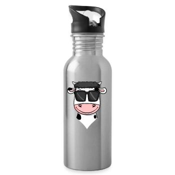 Kuh mit Sonnenbrille - Trinkflasche mit integriertem Trinkhalm - Lightsilver - Rechts