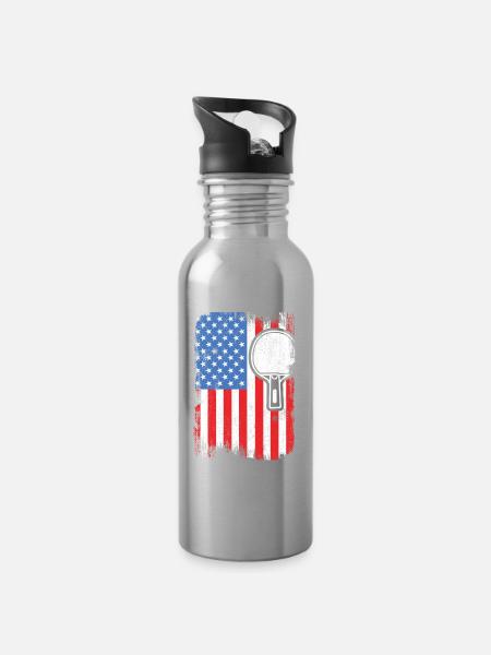 4. Juli Tischtennis - Trinkflasche mit integriertem Trinkhalm - Lightsilver