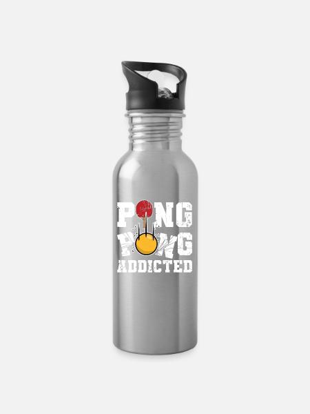 Lustiger Ping Pong Spruch - Trinkflasche mit integriertem Trinkhalm - Lightsilver