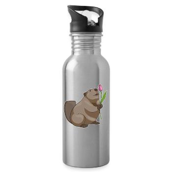 Biber Tulpe  - Trinkflasche mit integriertem Trinkhalm - Lightsilver - Rechts