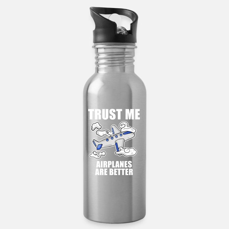 Flugzeuge Flugzeug Pilot Geschenk - Trinkflasche mit integriertem Trinkhalm - Lightsilver
