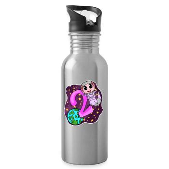 2e anniversaire - 2 ans cadeau de fille astronaute - Gourde avec paille intégrée - argent clair - Droite