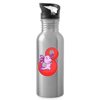 8 years old - 8th birthday with animal motif - Water bottle with straw - silver - Right