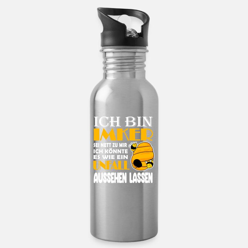 Imker Honig Imkerei - Imker Geschenk - Trinkflasche mit integriertem Trinkhalm - Lightsilver