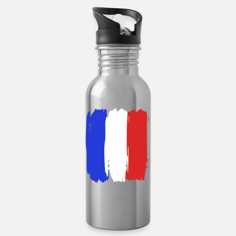 Drapeau France Tricolore - Gourde avec paille intégrée - argent clair