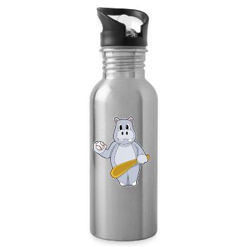 Nilpferd Baseball Baseballschläger - Trinkflasche mit integriertem Trinkhalm - Lightsilver - Rechts