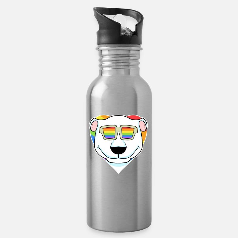 Arc-en-ciel - Ours polaire avec lunettes - Gourde avec paille intégrée - argent clair