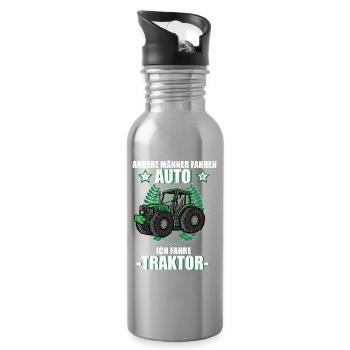 Traktor Trecker Landwirt Bauer Landwirtschaft  - Trinkflasche mit integriertem Trinkhalm - Lightsilver - Rechts