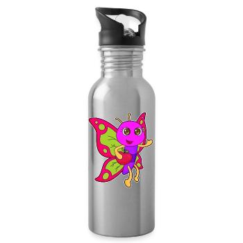 Pomme papillon - Gourde avec paille intégrée - argent clair - Droite