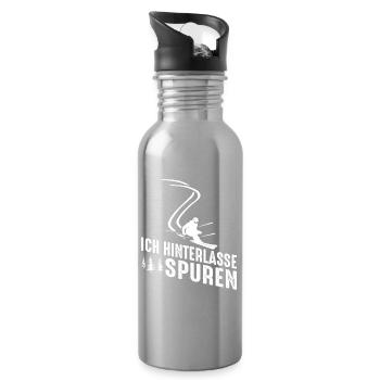 Ich hinterlasse Spuren – Skifahrer - Trinkflasche mit integriertem Trinkhalm - Lightsilver - Rechts