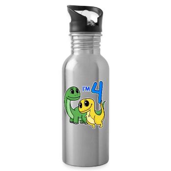 4 Jahre alt - 4. Geburtstag Dinosaurier - Trinkflasche mit integriertem Trinkhalm - Lightsilver - Rechts