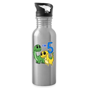 5 years old - 5th birthday with animal motif - Dino - Water bottle with straw - silver - Right