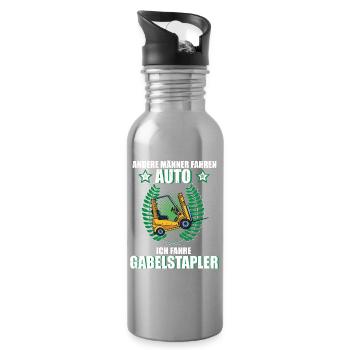 Gabelstapler Staplerfahrer Logistik Lager Beruf  - Trinkflasche mit integriertem Trinkhalm - Lightsilver - Rechts