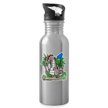 4 ans - 4ème anniversaire avec motif animal - Dino - Gourde avec paille intégrée - argent clair - Droite