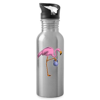 Flamingo Bodybuilder Dumbbell Bodybuilding - Water bottle with straw - silver - Right