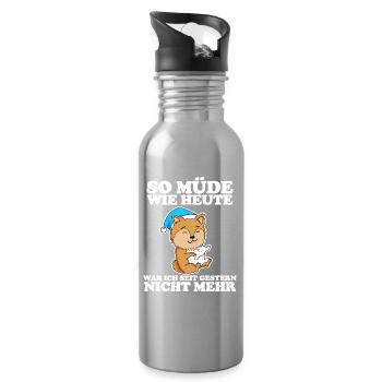 Müde Spruch lustig Schlafen Ausschlafen Faul - Trinkflasche mit integriertem Trinkhalm - Lightsilver - Rechts