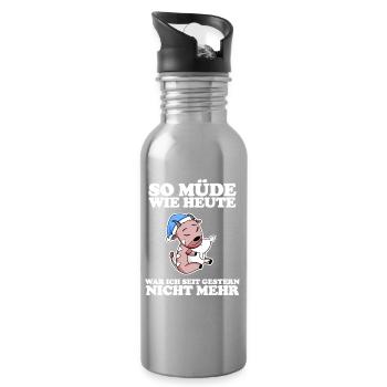 Müde Spruch lustig Schlafen Ausschlafen Faul - Trinkflasche mit integriertem Trinkhalm - Lightsilver - Rechts