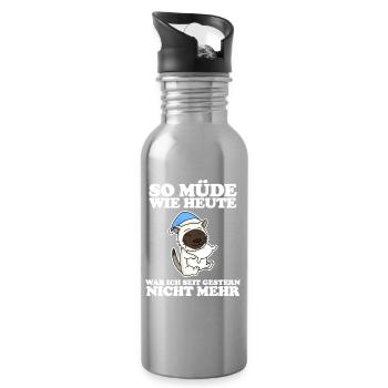 Müde Spruch lustig Schlafen Ausschlafen Faul - Trinkflasche mit integriertem Trinkhalm - Lightsilver - Rechts