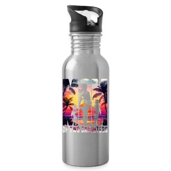 Mère avec deux filles Fête des mères Maman à la plage - Gourde avec paille intégrée - argent clair - Droite