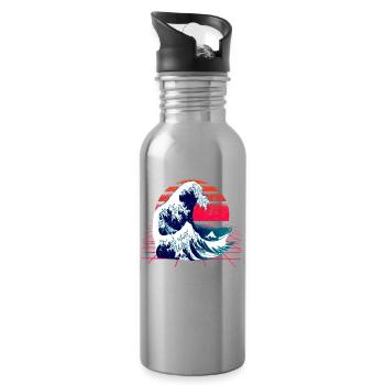 Vague japonaise - la Grande Vague au large de Kanagawa - Gourde avec paille intégrée - argent clair - Droite