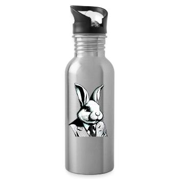 lapin de Pâques élégant avec costume et cravate - Gourde avec paille intégrée - argent clair - Droite