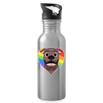 Rainbow - dog with glasses and heart - Water bottle with straw - silver - Right