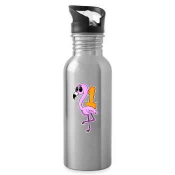 1 an - inscription à l’école - Motif Flamingo - Gourde avec paille intégrée - argent clair - Droite