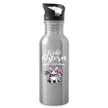 Frohe Ostern Blumen und Osterhasen - Trinkflasche mit integriertem Trinkhalm - Lightsilver - Rechts