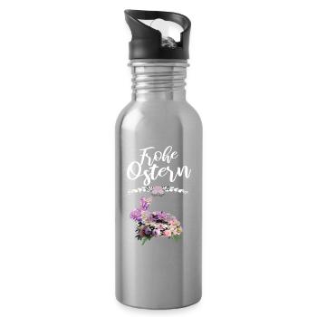 Frohe Ostern Blumen Osterhase - Trinkflasche mit integriertem Trinkhalm - Lightsilver - Rechts