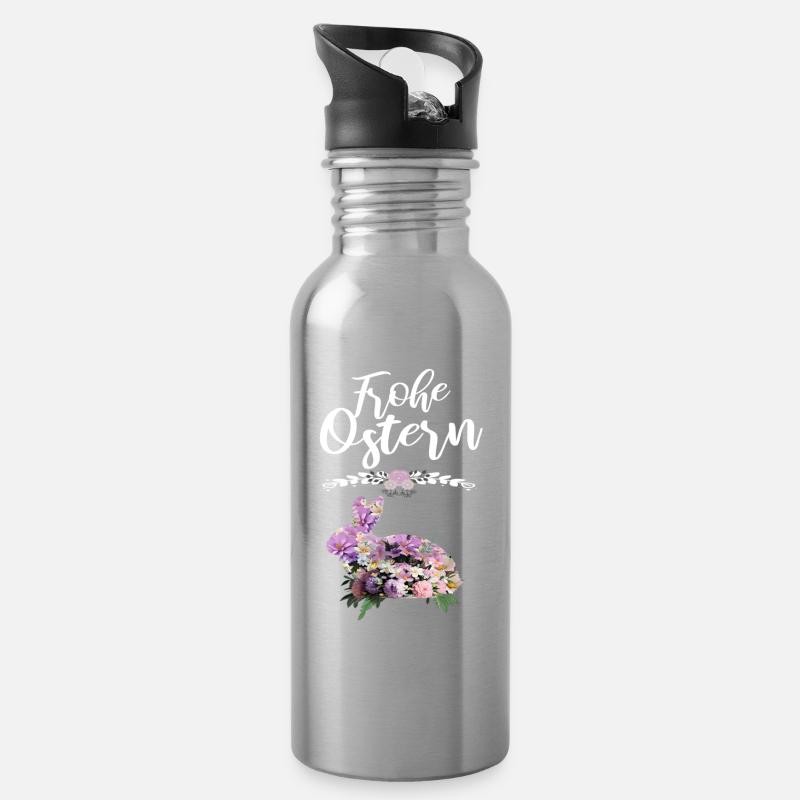Frohe Ostern Blumen Osterhase - Trinkflasche mit integriertem Trinkhalm - Lightsilver