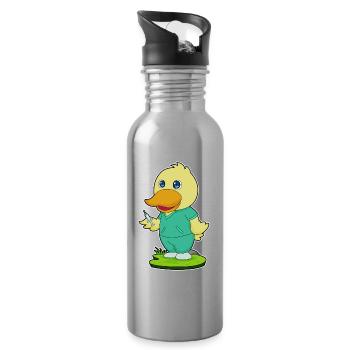 Duck Nurse Nursing Everyday Life - Water bottle with straw - silver - Right