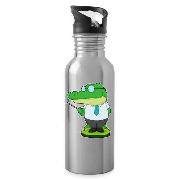 Crocodile Teacher Pointing Stick School - Water bottle with straw - silver - Right