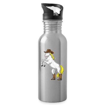 Horse Cowboy Cowboy Boots - Water bottle with straw - silver - Right