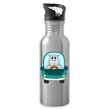 Hippopotamus Car - Water bottle with straw - silver - Right