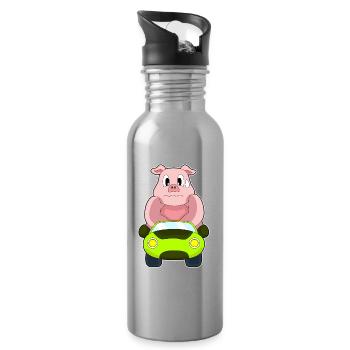 Pig Car - Water bottle with straw - silver - Right