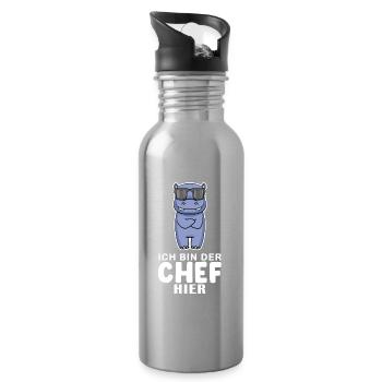 cooles Nilpferd Chef Spruch - Trinkflasche mit integriertem Trinkhalm - Lightsilver - Rechts