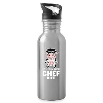 coole Kuh Chef Spruch - Trinkflasche mit integriertem Trinkhalm - Lightsilver - Rechts