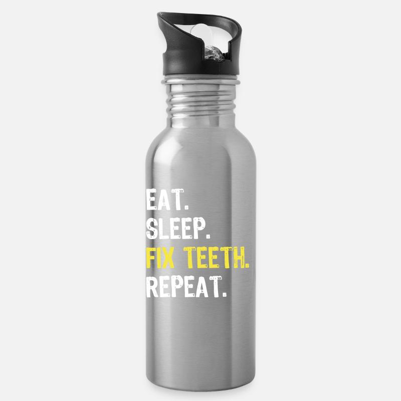 Manger Sommeil Réparer les dents Répéter Chemise de dentiste - Gourde avec paille intégrée - argent clair