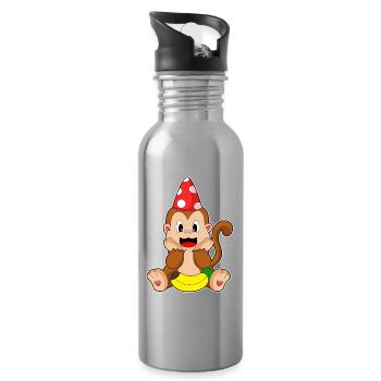 Monkey Party Hat - Water bottle with straw - silver - Right