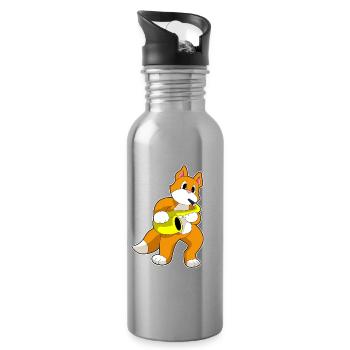 Katze Musiker Saxophon Musik - Trinkflasche mit integriertem Trinkhalm - Lightsilver - Rechts