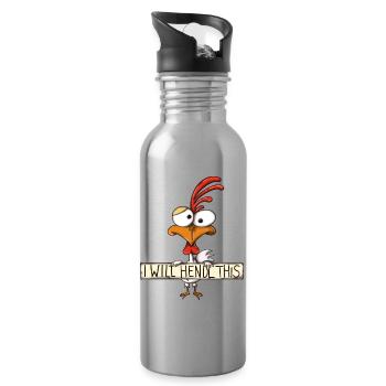 I will hendl this - Hahn, lustiger Spruch - Trinkflasche mit integriertem Trinkhalm - Lightsilver - Rechts