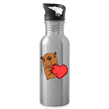 Capybara capybara heart motif - Water bottle with straw - silver - Right