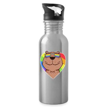 Rainbow - Capybara with glasses and heart - Water bottle with straw - silver - Right