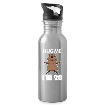 20 birthday - 20 years - hug - Water bottle with straw - silver - Right