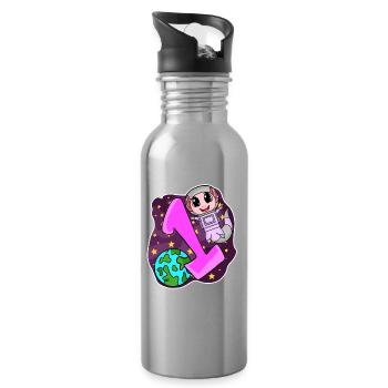 1 year old - Enrollment - Axolotl motif - Water bottle with straw - silver - Right